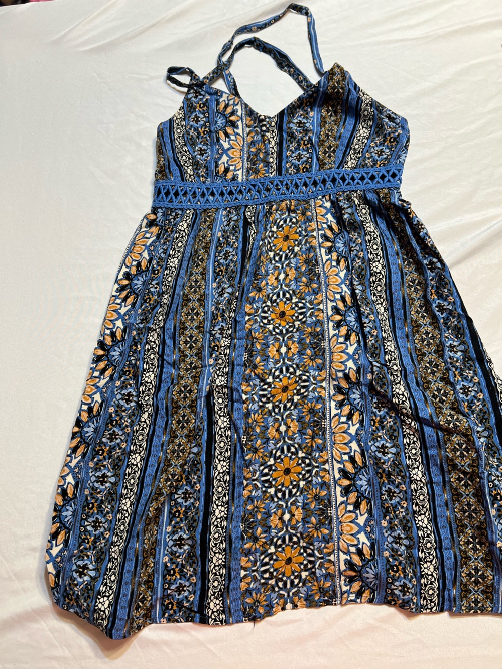 Boho Floral Tank Top in Blue and Mustard